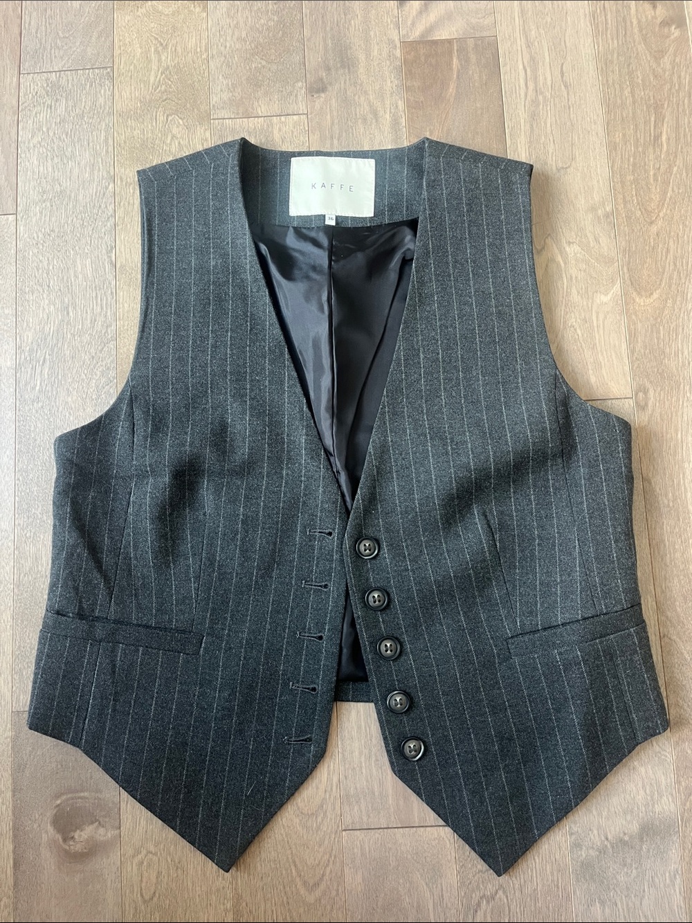 Kaffe Women's Pinstripe Tailored Vest in Dark Gray